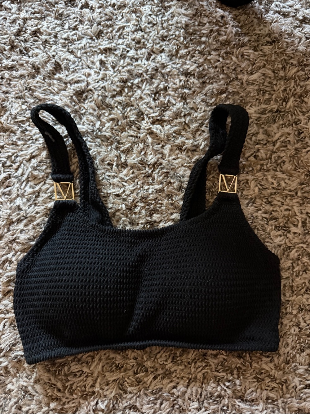 Black Textured with Gold Hardware swim top